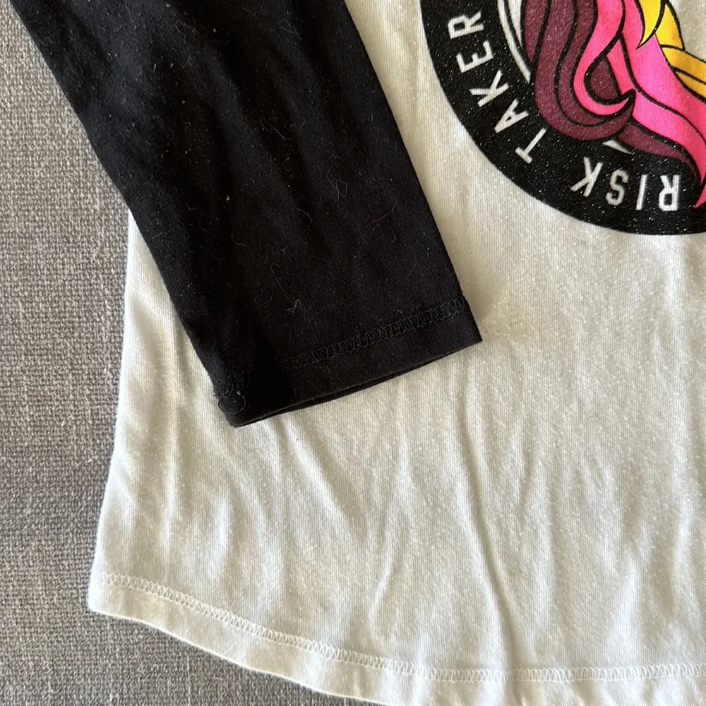 Justice Black and White Team Awesome Unicorn Long Sleeve Tee Size 6